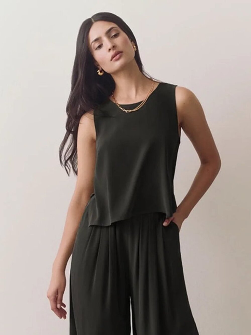 Cuyana Black Washable Silk Cropped Overlay Tank- NWT!